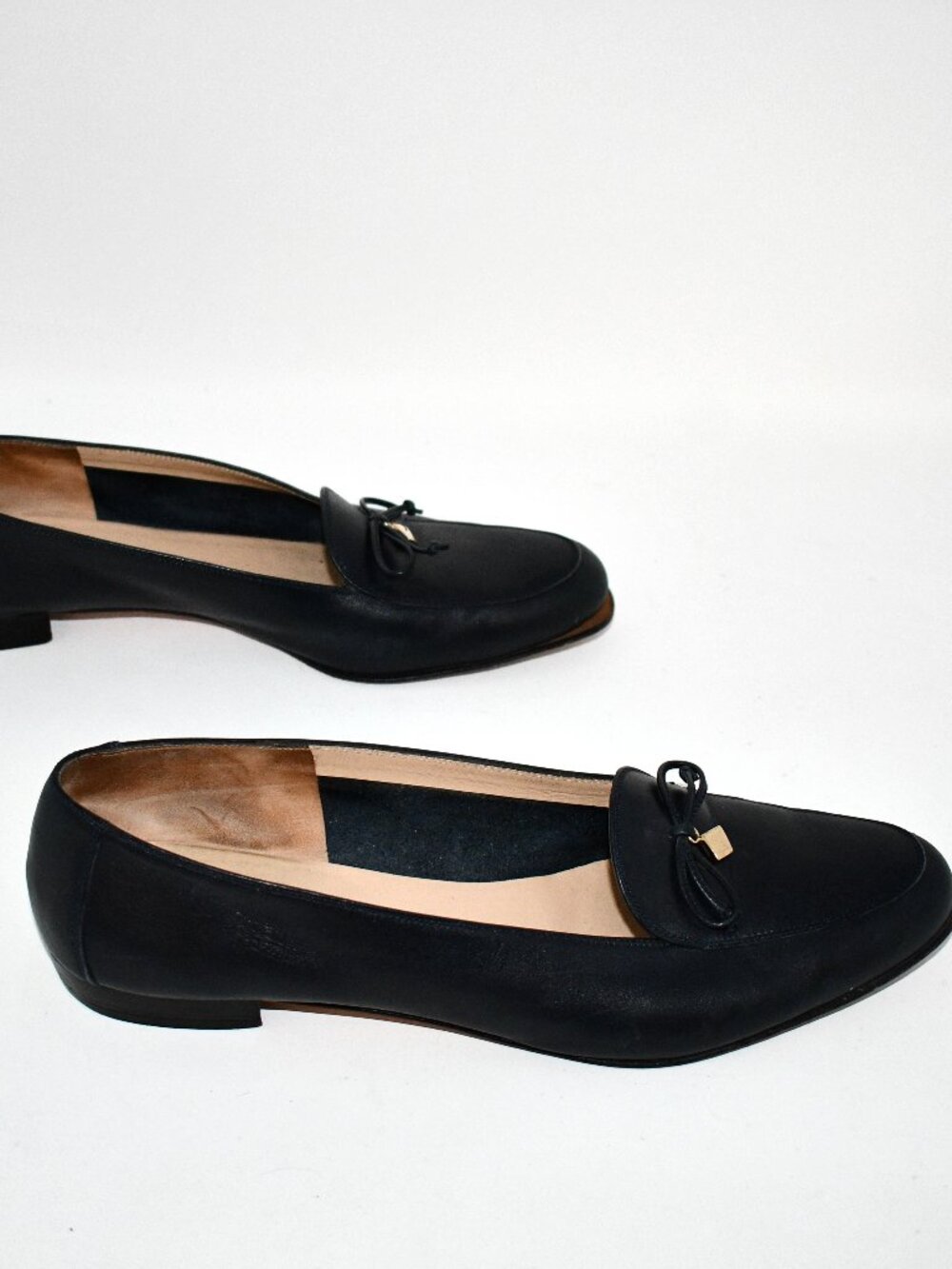 Salvatore Ferragamo Navy Leather Loafers Women's Size 10.5A Bow Accent Made in I - Picture 5 of 10